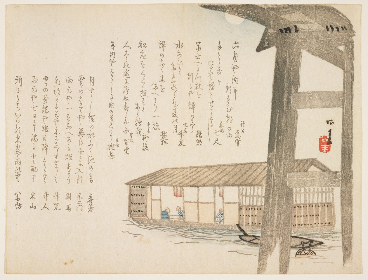 Hausboot und Mond, ca. 1854-59 von Ueda Kkei