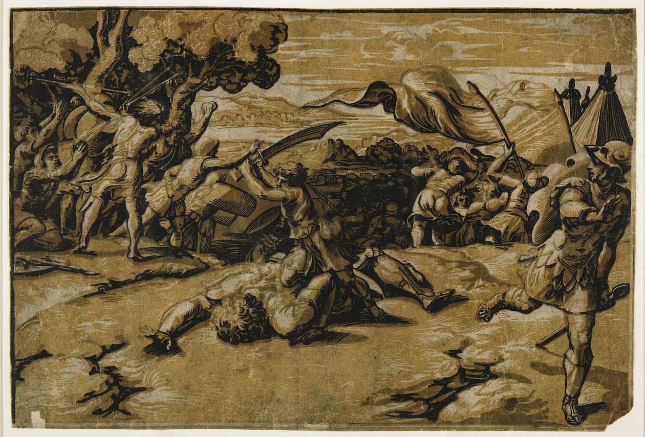 David erschlägt Goliath, ca. 1518 von Ugo da Carpi