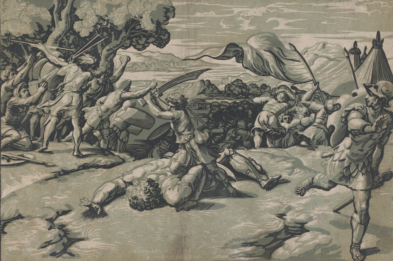 David und Goliath, ca. 1520-27 von Ugo da Carpi
