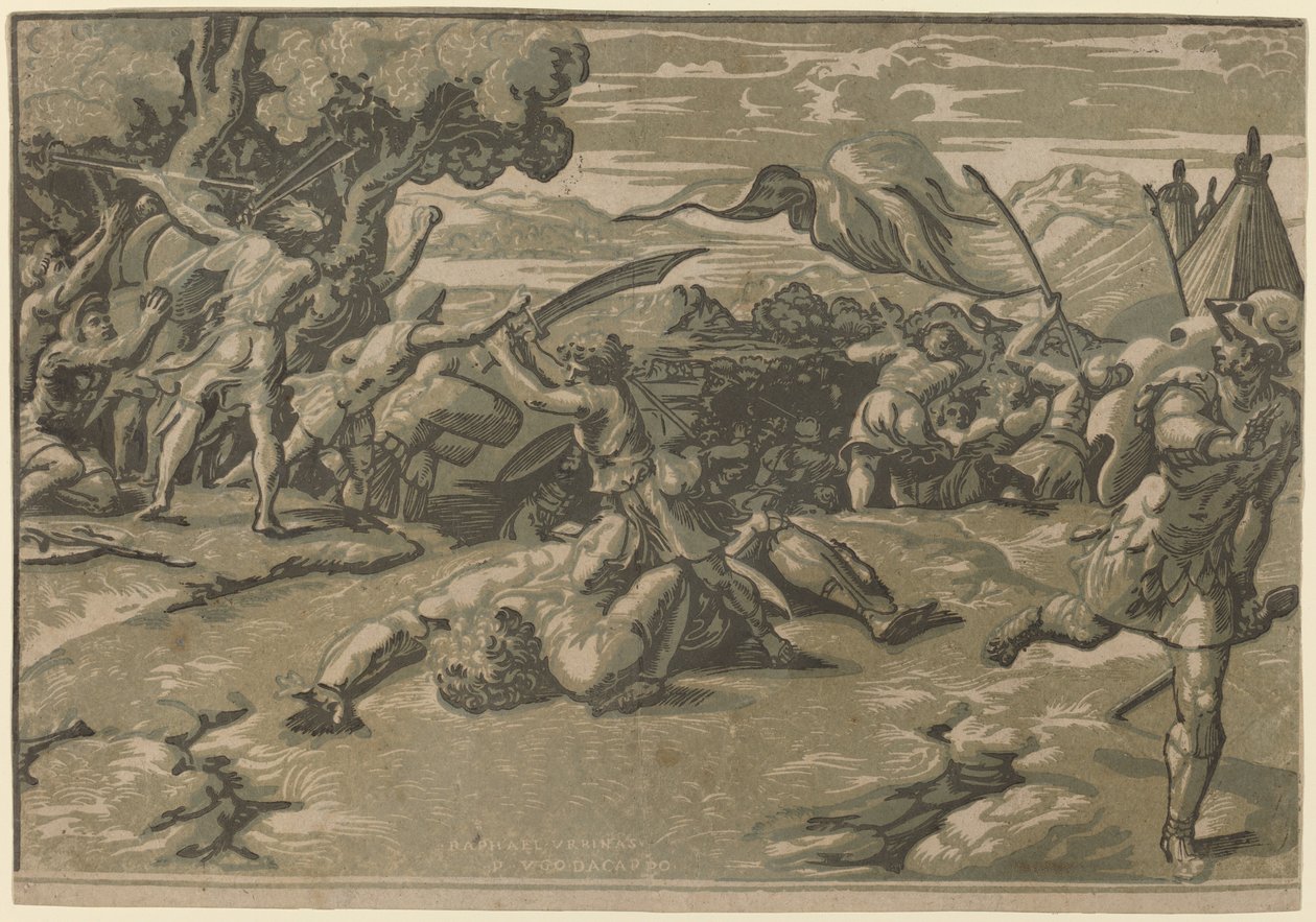 David tötet Goliath von Ugo da Carpi after Raphael