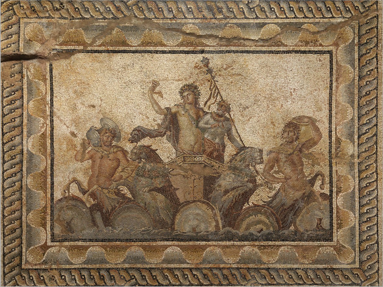 Epiphanie des Dionysos-Mosaiks, aus der Villa des Dionysos (2. Jahrhundert n. Chr.) in Dion, Griechenland von Unbekannt Unbekannt