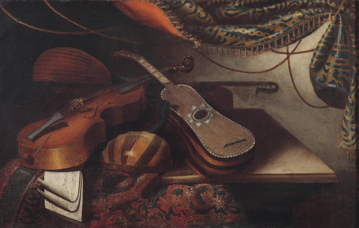 Stillleben mit Musikinstrumenten von Unbekannt Unbekannt