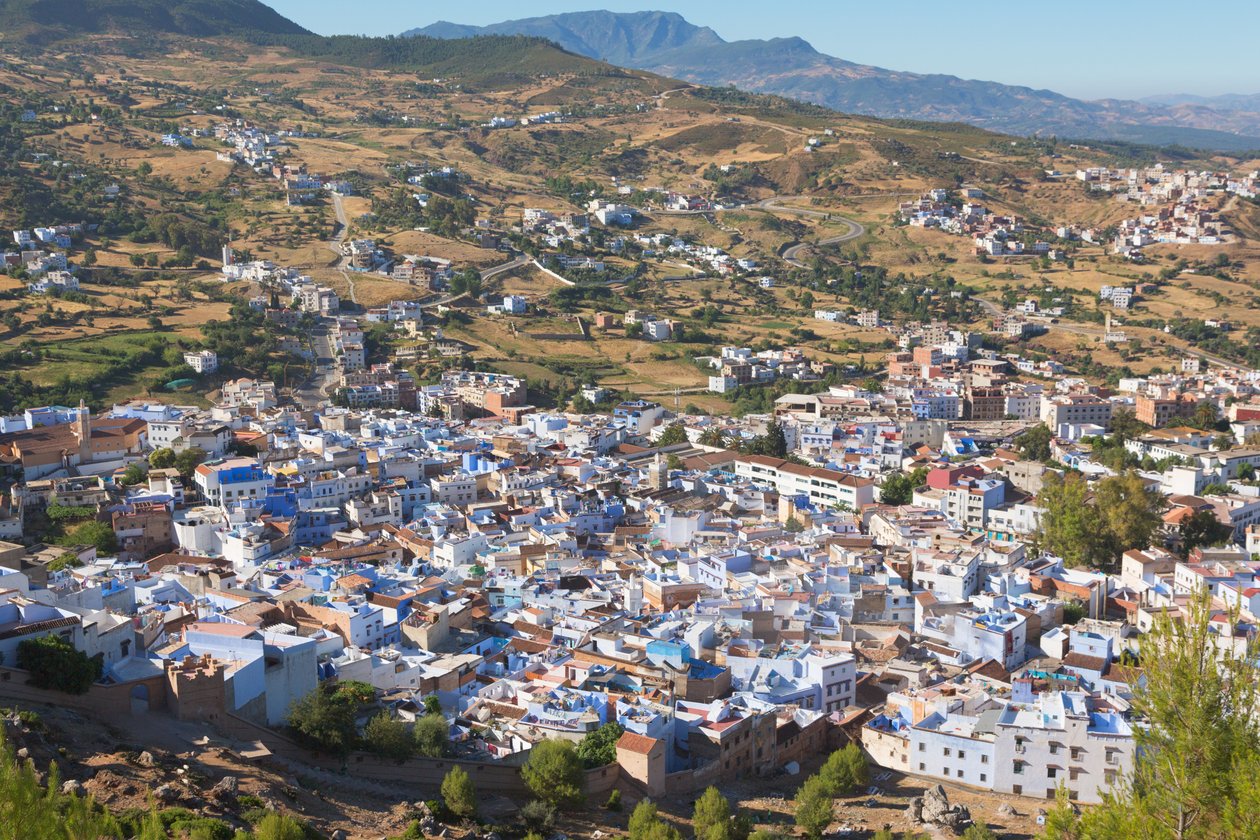Chefchaouen, Marokko. Gesamtansicht der Stadt. von Unbekannt Unbekannt