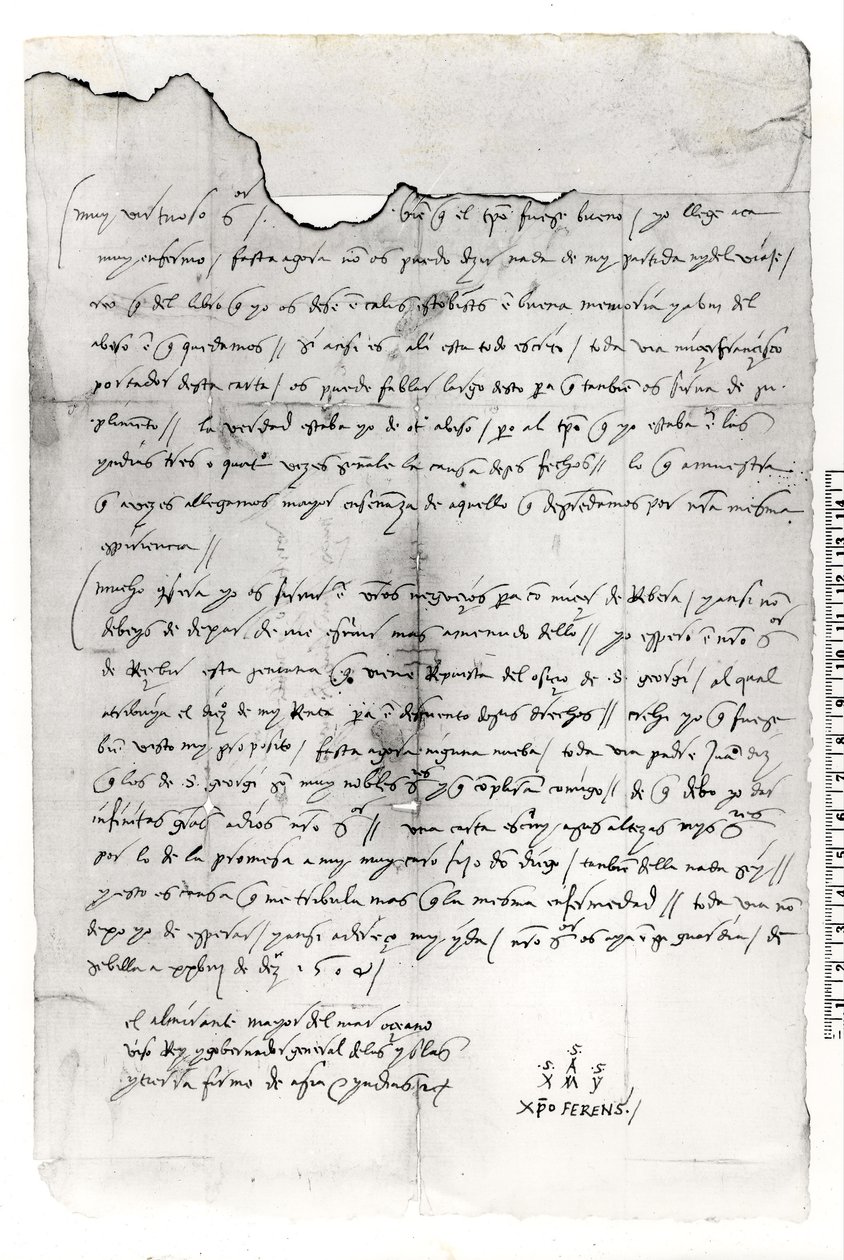 Fragment eines Briefes von Christoph Kolumbus (1451-1506) von Unbekannt Unbekannt