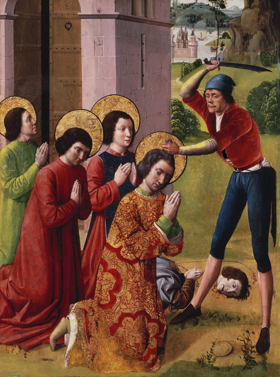 Martyrium der Heiligen Cosmas und Damian mit ihren drei Brüdern, Teil eines Altars von Unbekannt Unbekannt