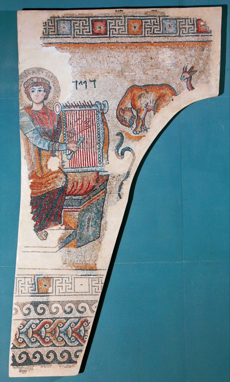 König David als Orpheus in einem Synagogenmosaik von Unbekannt Unbekannt