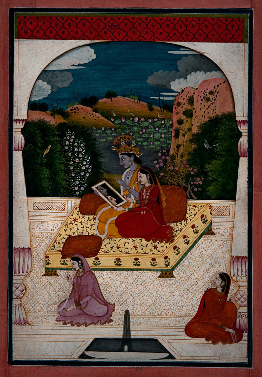 Krishna und Radha schauen in einen Spiegel von Unbekannt Unbekannt