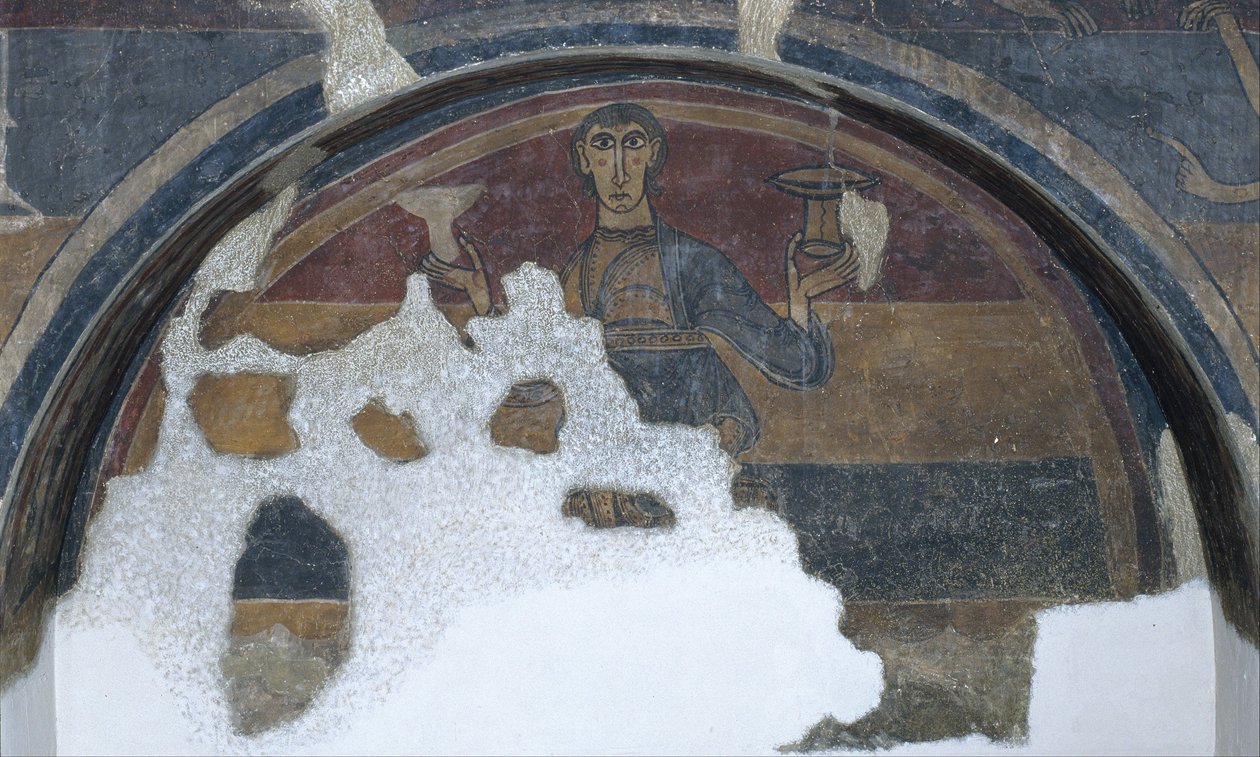 Mann mit zwei Bechern aus Santa Maria de Taüll von Unbekannt Unbekannt