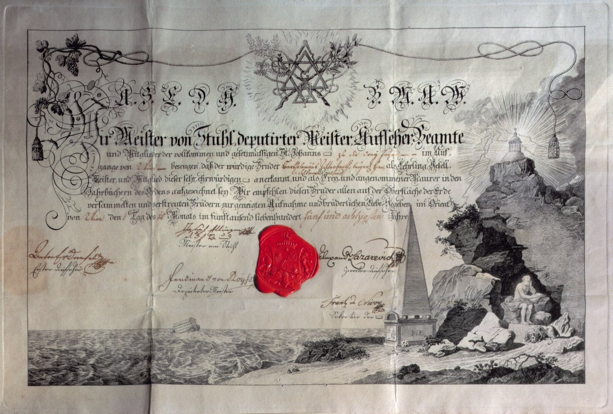 Freimaurer-Zertifikat, 1785 von Unbekannt Unbekannt