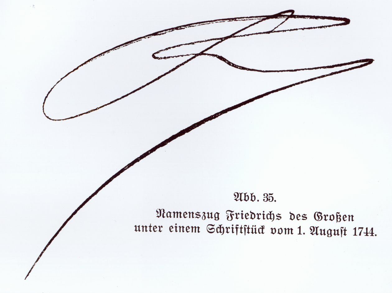 Unterschrift von Friedrich dem Großen, König von Preußen, 1. August 1744 von Unbekannt Unbekannt