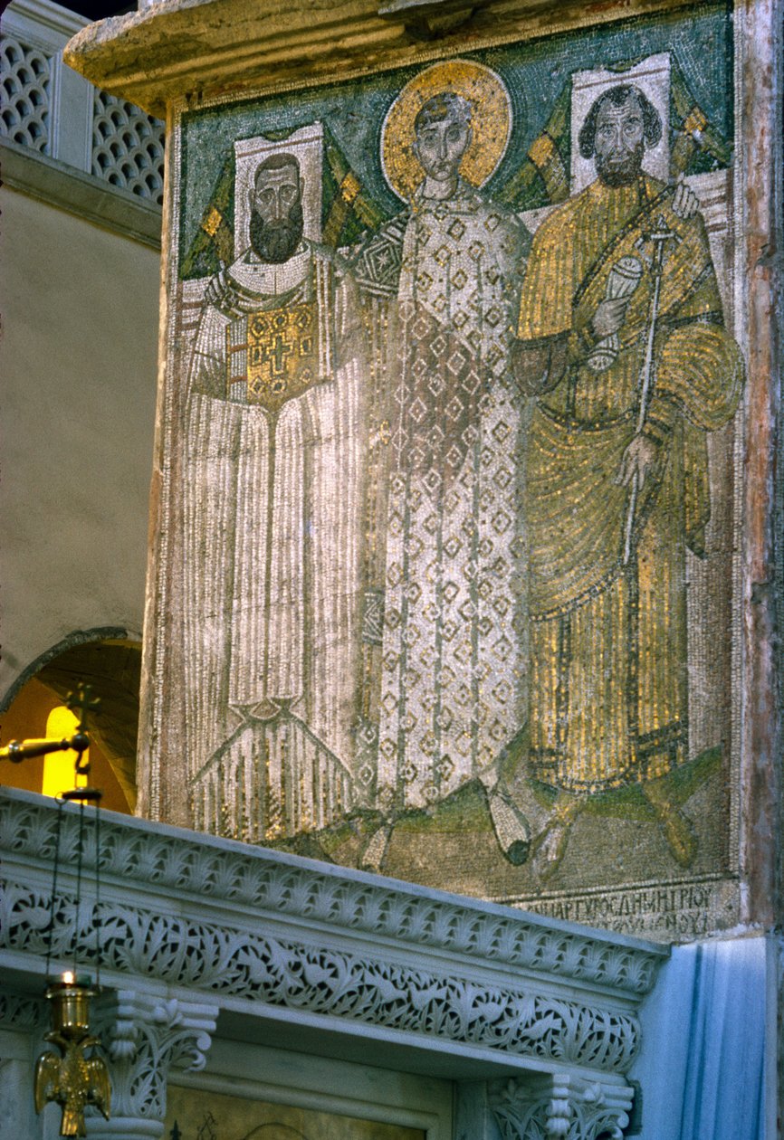 St. Demetrius und Stifter, Mosaik in der Kirche Agios Georgios von Unbekannt Unbekannt