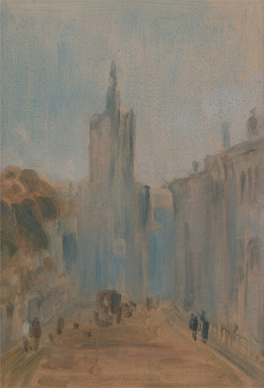 Straße mit Kirche und Figuren von Unbekannt Unbekannt