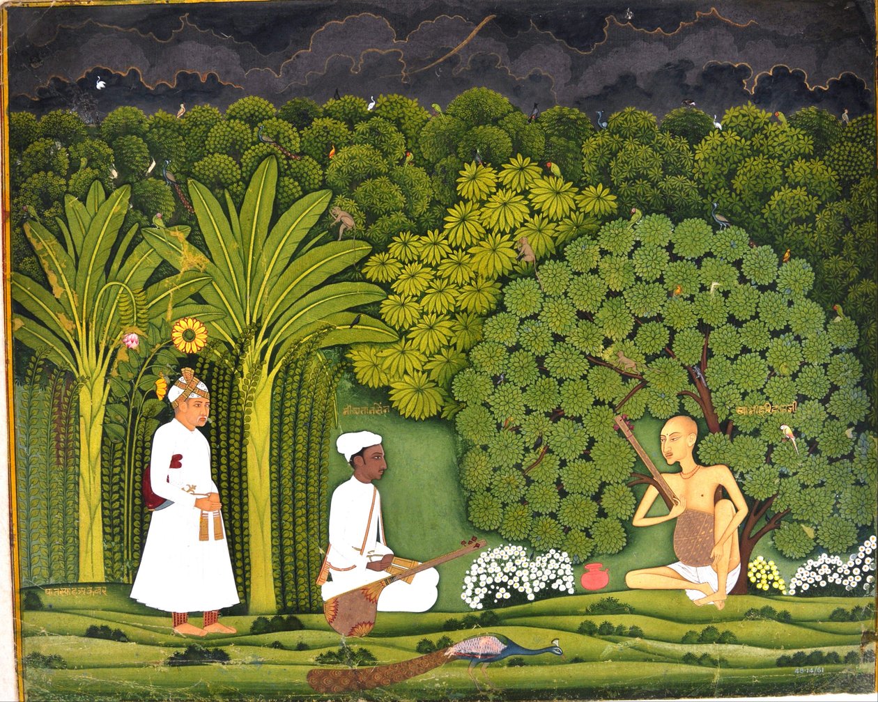 Swami Haridasa mit Tansen und Akbar in Vrindavana von Unbekannt Unbekannt