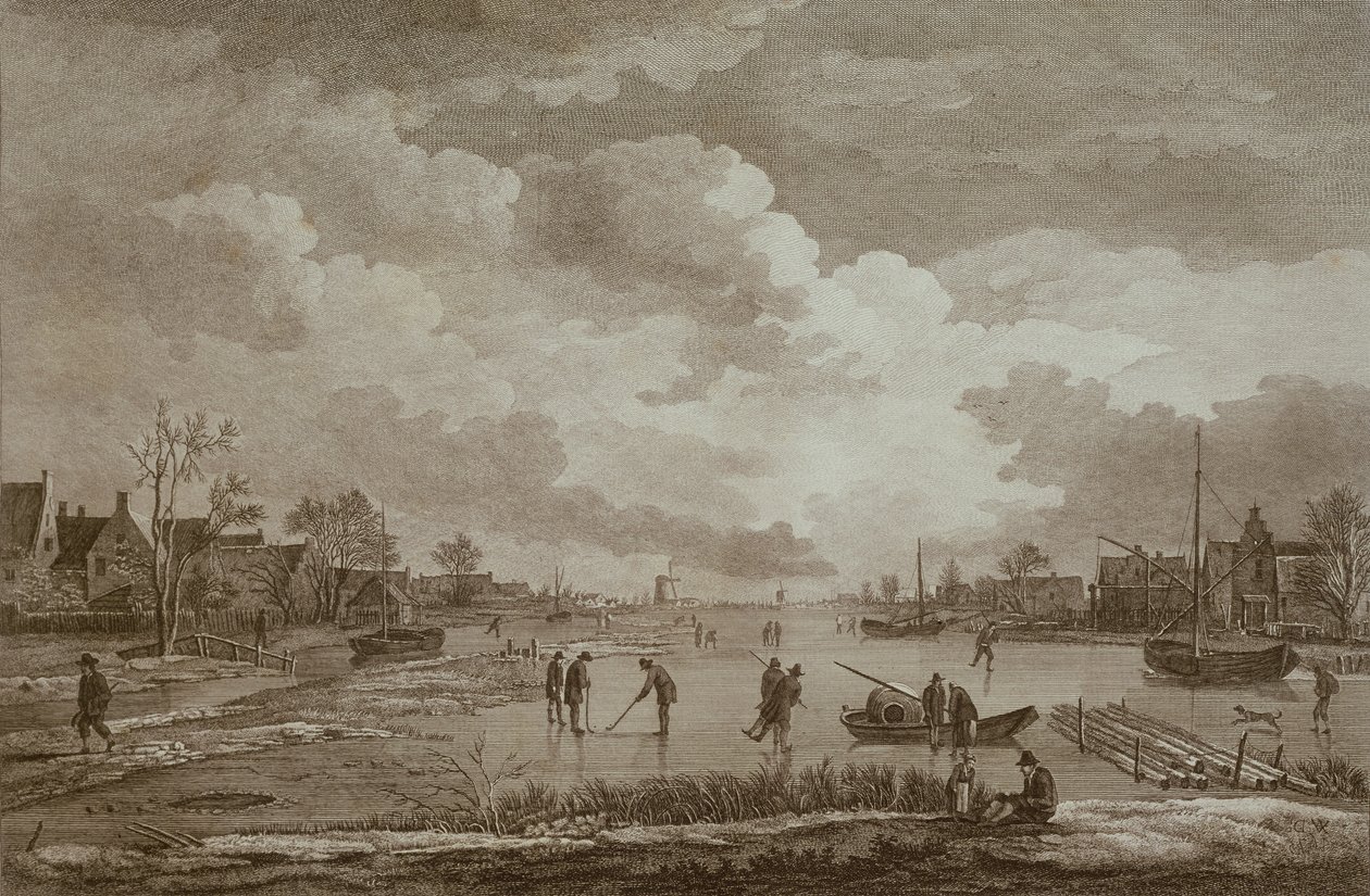 Winter, Golf auf Eis, Kupferstich von Van Drever, ca. 1753 von Unbekannt Unbekannt