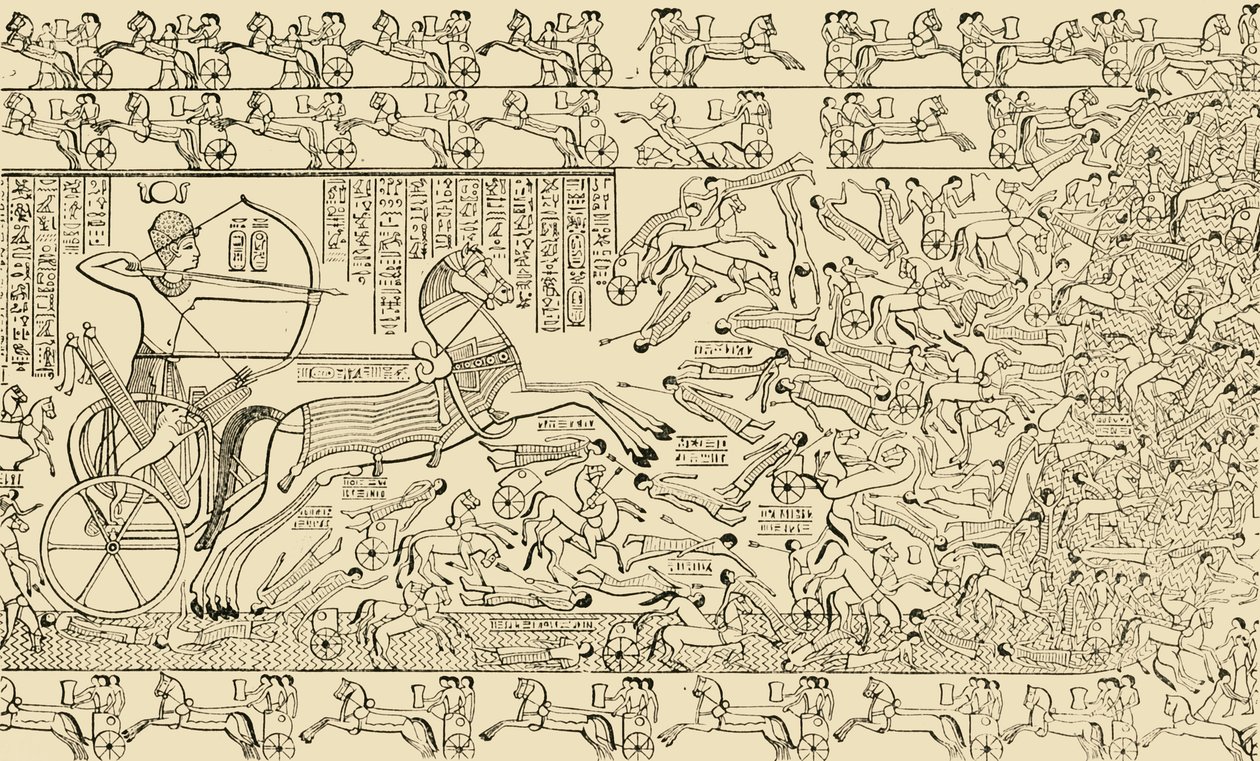 Eine Kampfszene aus dem Rameseum in Theben, 1890 von Unbekannt
