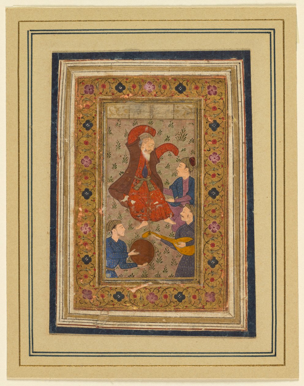 Ein tanzender Derwisch und drei Musiker, Persisch, 1555-1591, 1637 von Unbekannt