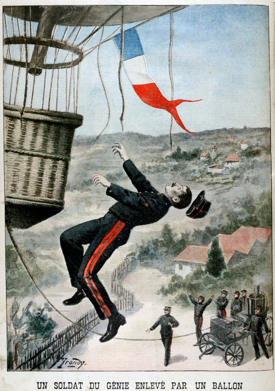 Ein Soldat wird von einem Ballon getragen, 1901 von Unbekannt