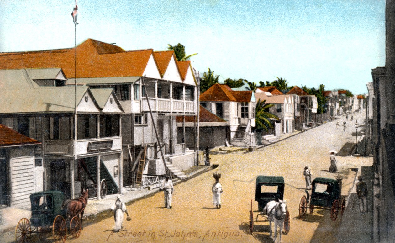 Eine Straße in St. Johns, Antigua, ca. 1900er von Unbekannt