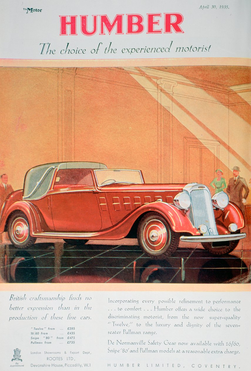 Werbung für Humber-Autos, 1935 von Unbekannt