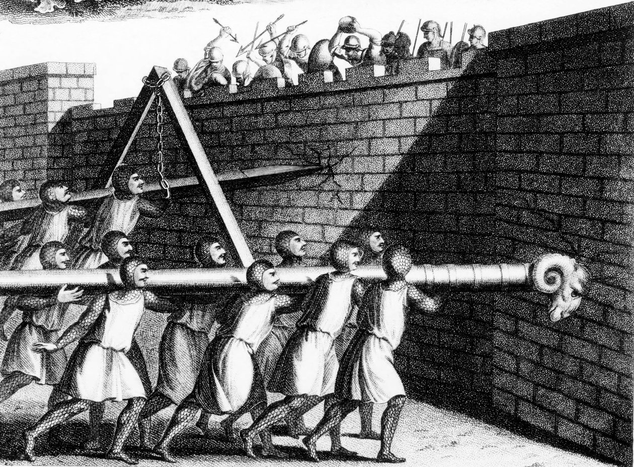 Angriff auf Mauern mit Rammböcken, ca. 1800 von Unbekannt
