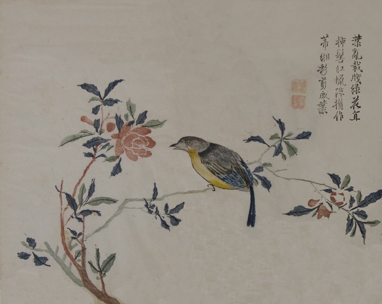 Vogel auf einem blühenden Zweig von Unbekannt