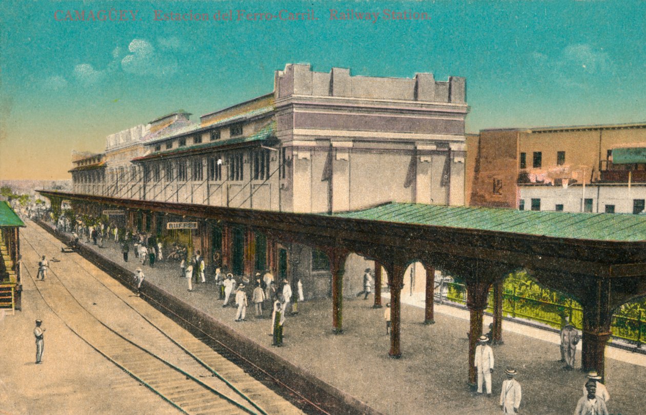 Camaguey. Estacion del Ferro-Carril. Bahnhof, Kuba, um 1910er von Unbekannt