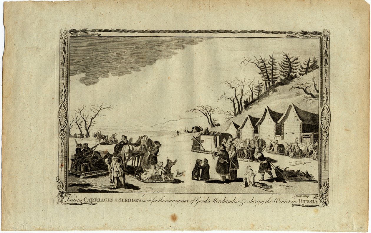 Kutschen und Schlitten im Winter in Russland von Unbekannt