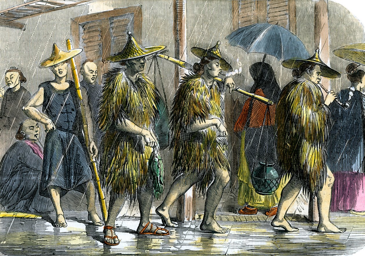 Kulis in Hongkong bei nassem Wetter, ca. 1875 von Unbekannt