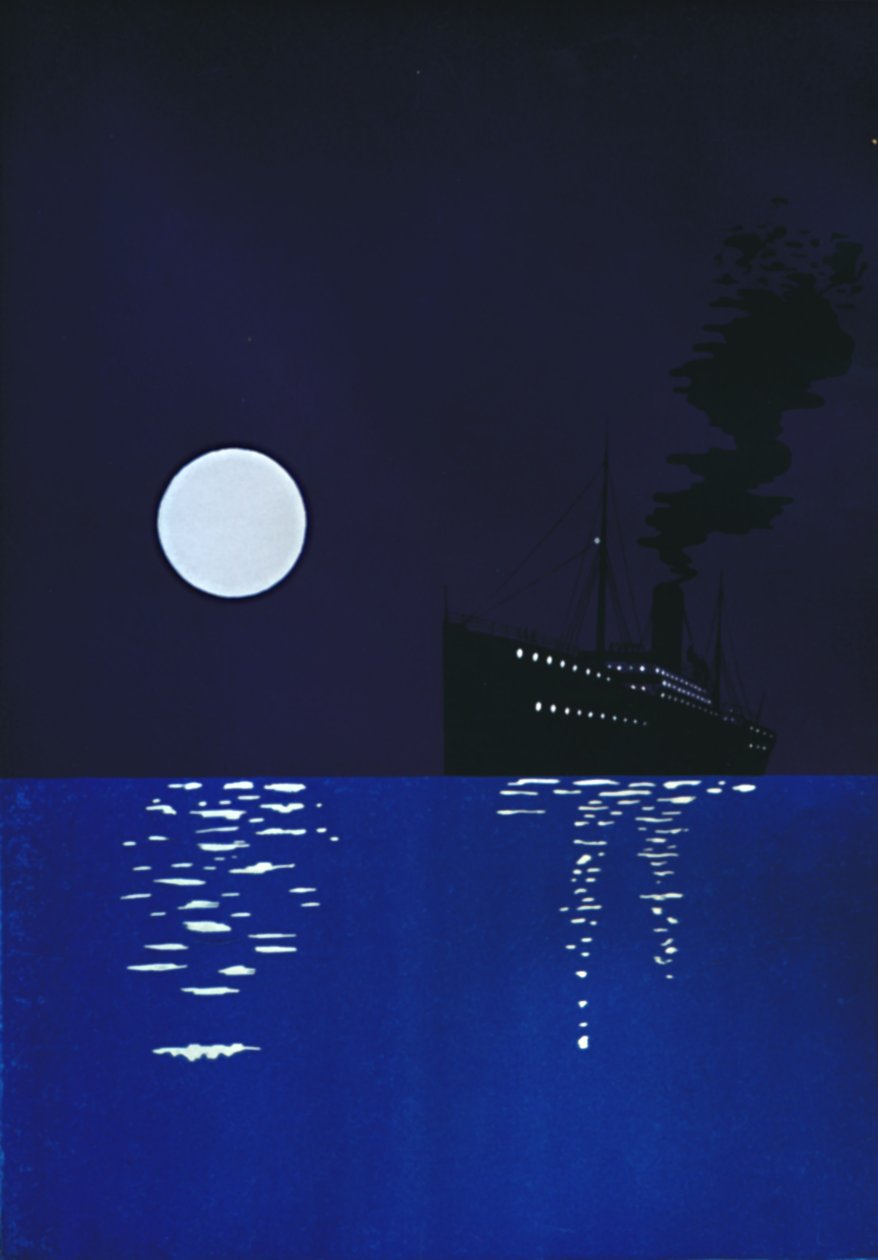 Kreuzfahrtschiff bei Mondschein, 1909 von Unbekannt