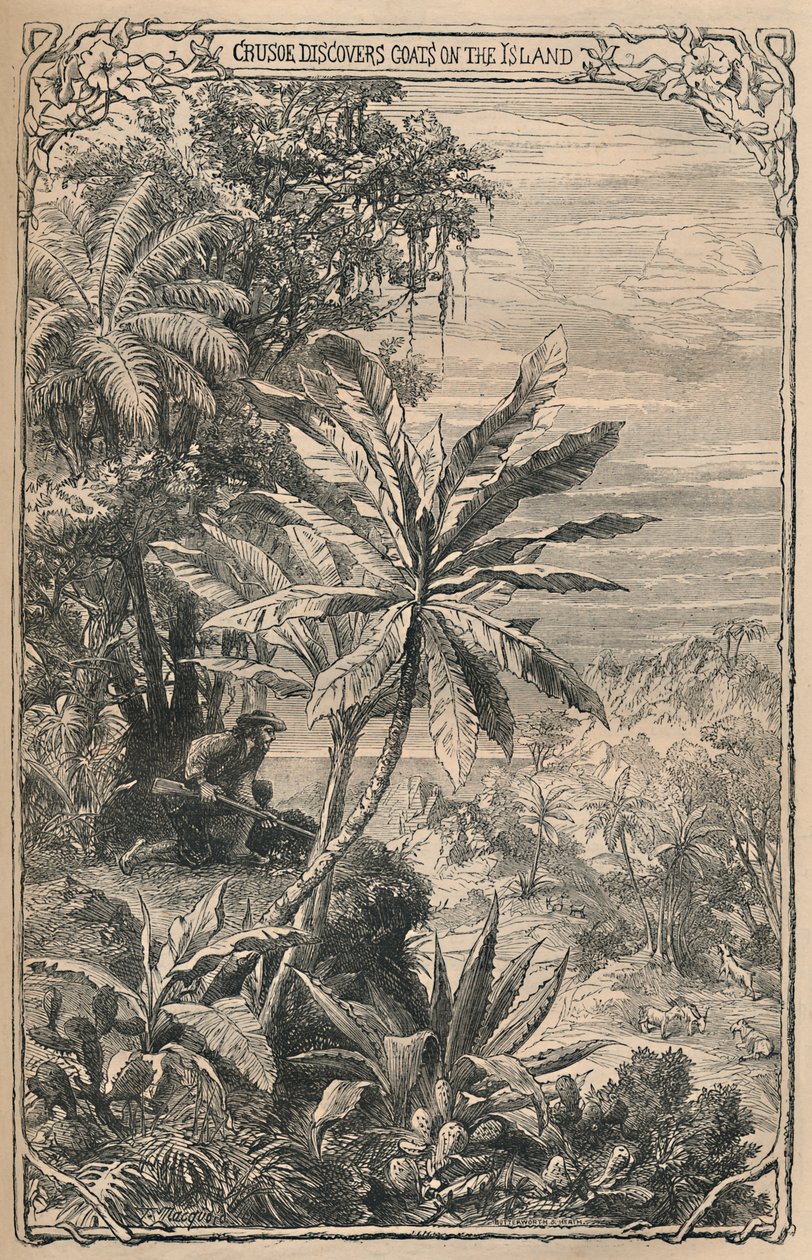 Crusoe entdeckt Ziegen auf der Insel, um 1870 von Unbekannt