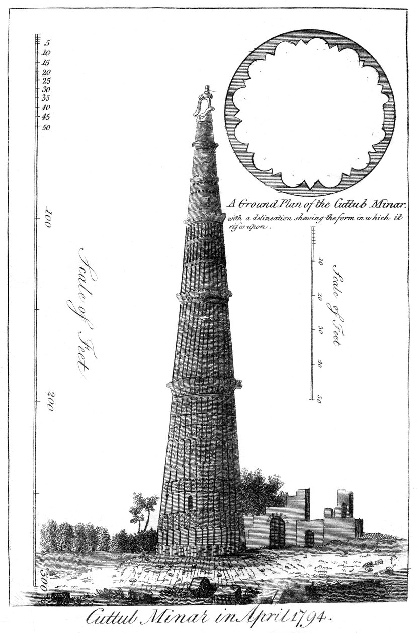 Cuttub Minar im April 1794, 1799 von Unbekannt