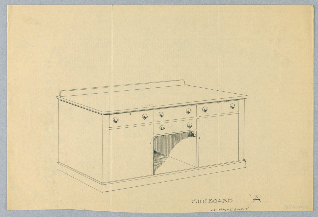 Entwurf für Sideboard A aus Mahagoni, 1900–05 von Unbekannt