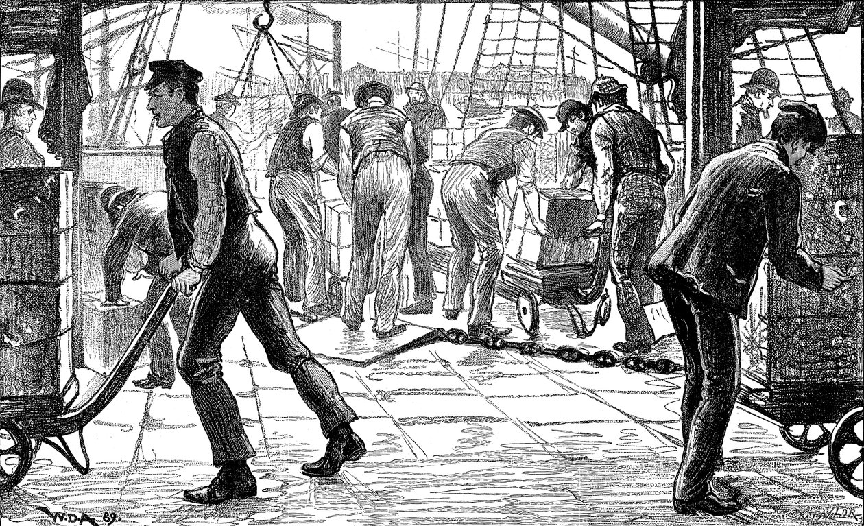 Docker entladen Tee in den Londoner Docks, 1889 von Unbekannt