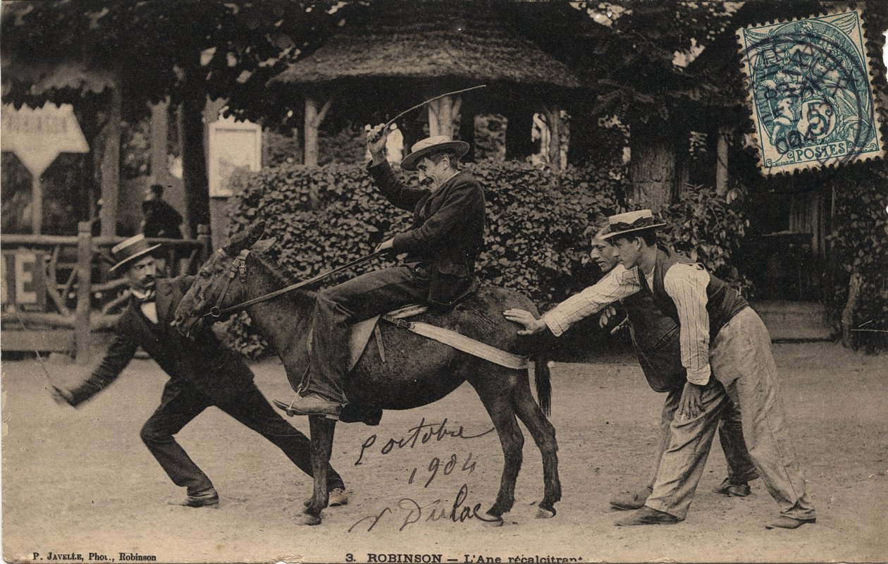 Esel Tetu und widerspenstig - Postkarte von 1904 von Unbekannt