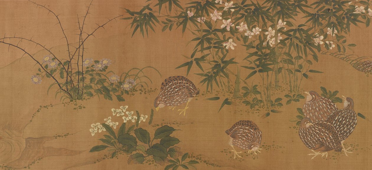 Enten, Blumen und Wachteln, Ming-Dynastie, 1368-1644 von Unbekannt