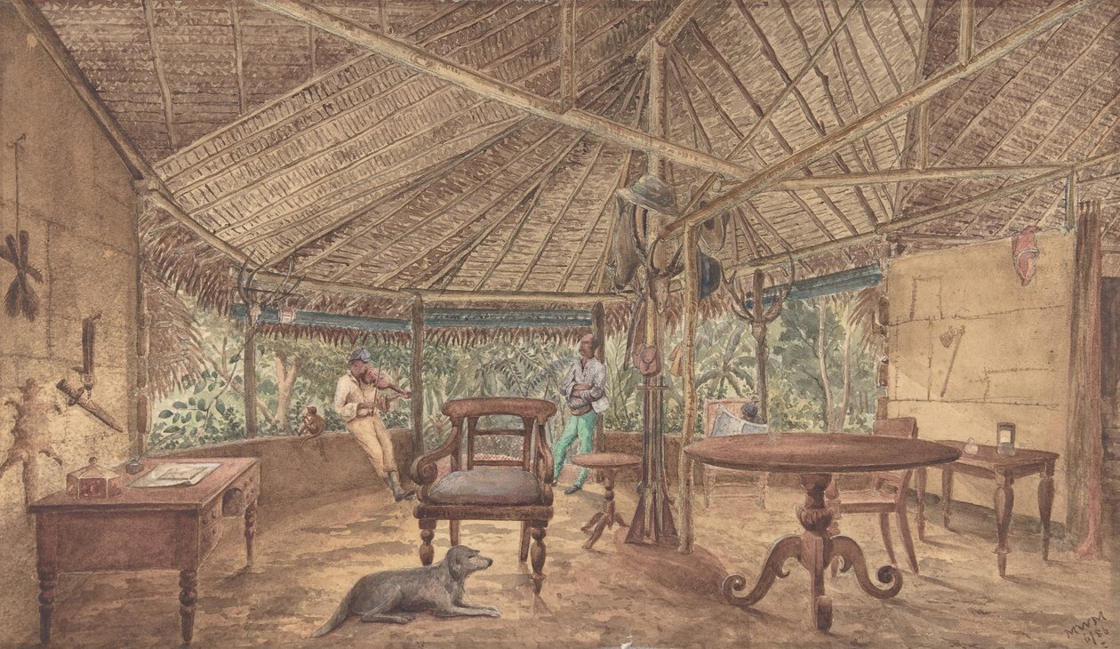 Europäische Männer in einer afrikanischen Dschungelhütte, 1886 von Unbekannt
