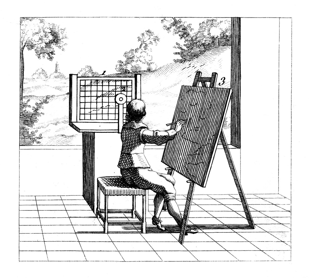 Figur, die Perspektivzeichnen übt, 1639 von Unbekannt