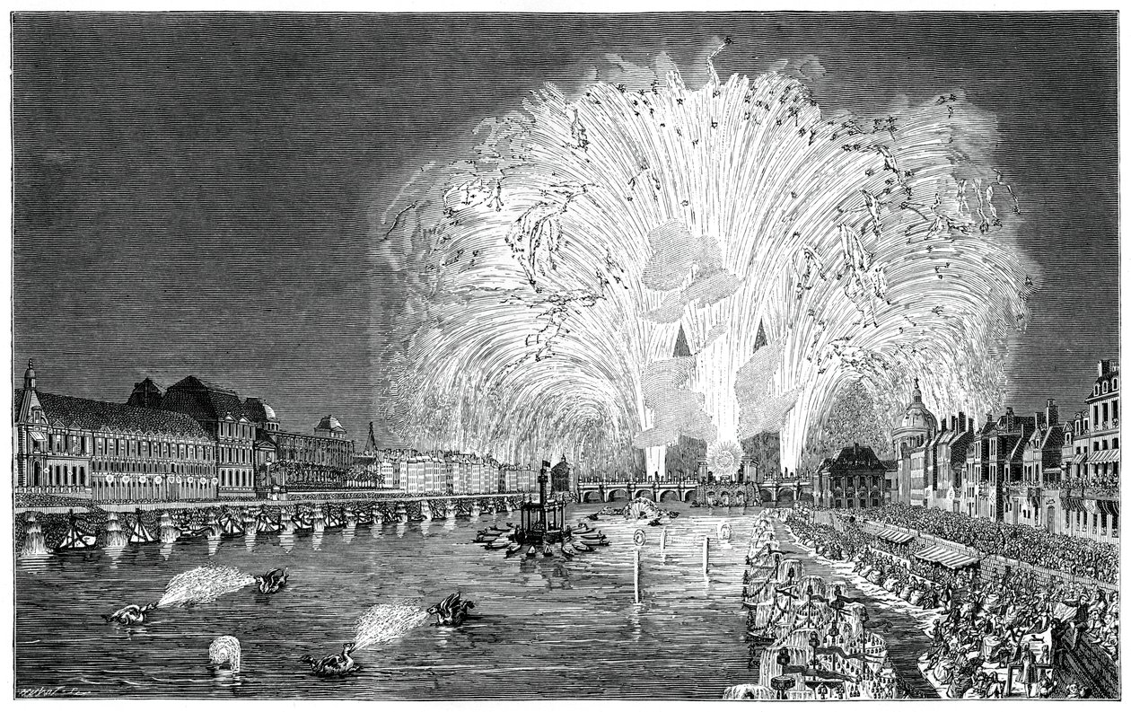 Feuerwerk auf der Brücke, Paris, 1754, 1885 von Unbekannt