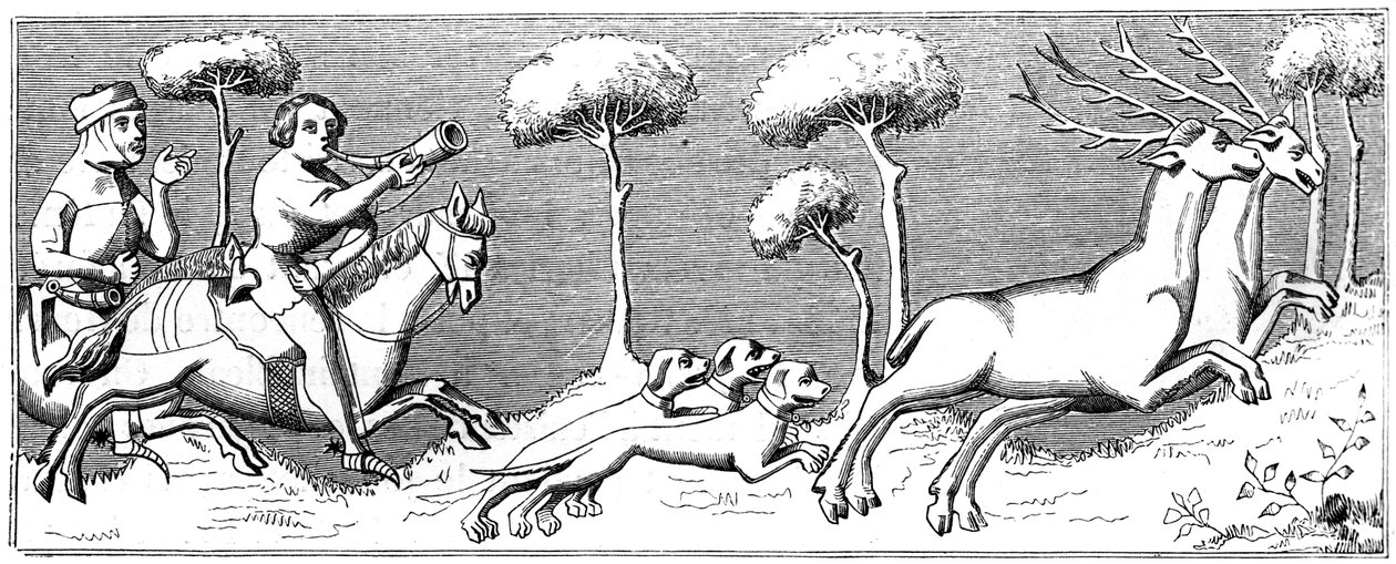 Hirschjagd mit Hunden, 14. Jahrhundert 1849 von Unbekannt