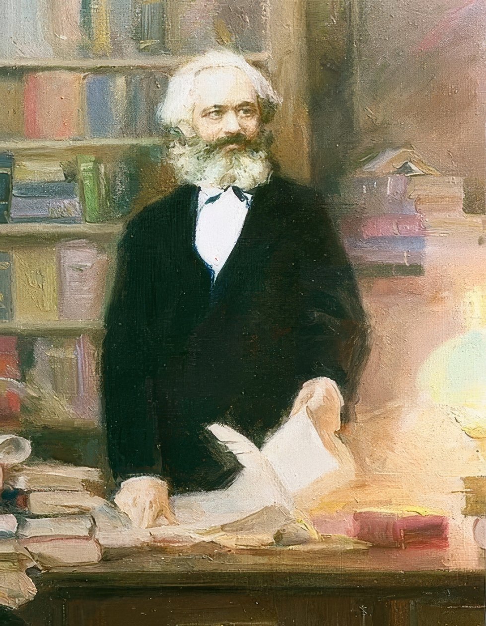 Karl Marx in seinem Arbeitszimmer, um 1875 von Unbekannt