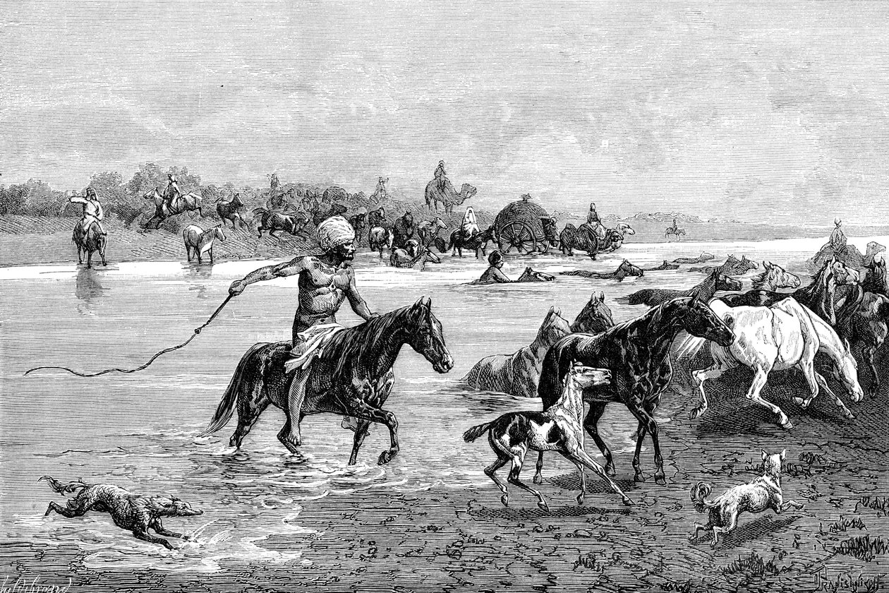 Kirgisische Flussüberquerung, Kirgisistan, 1895 von Unbekannt