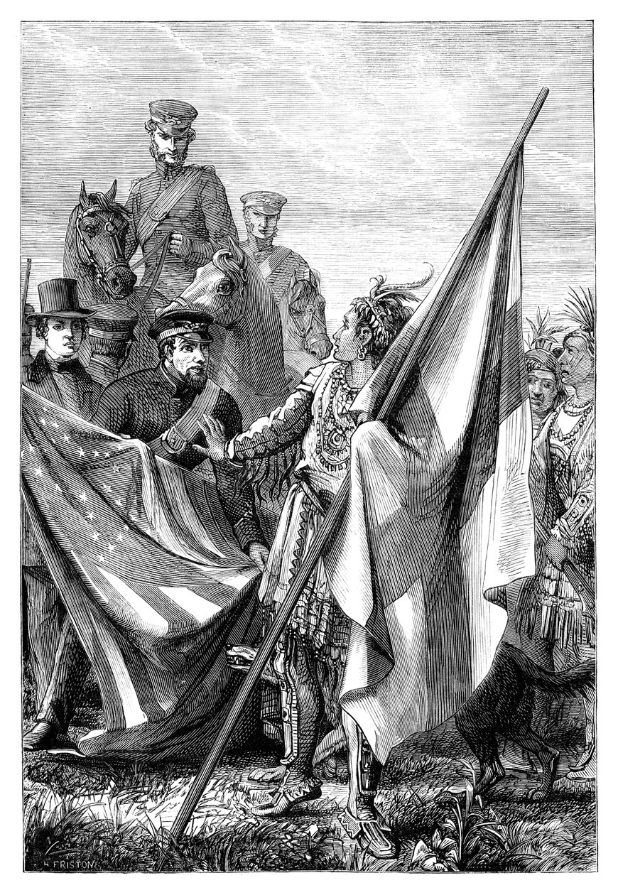Major Sprague und die Indianer, ca. 1895 von Unbekannt