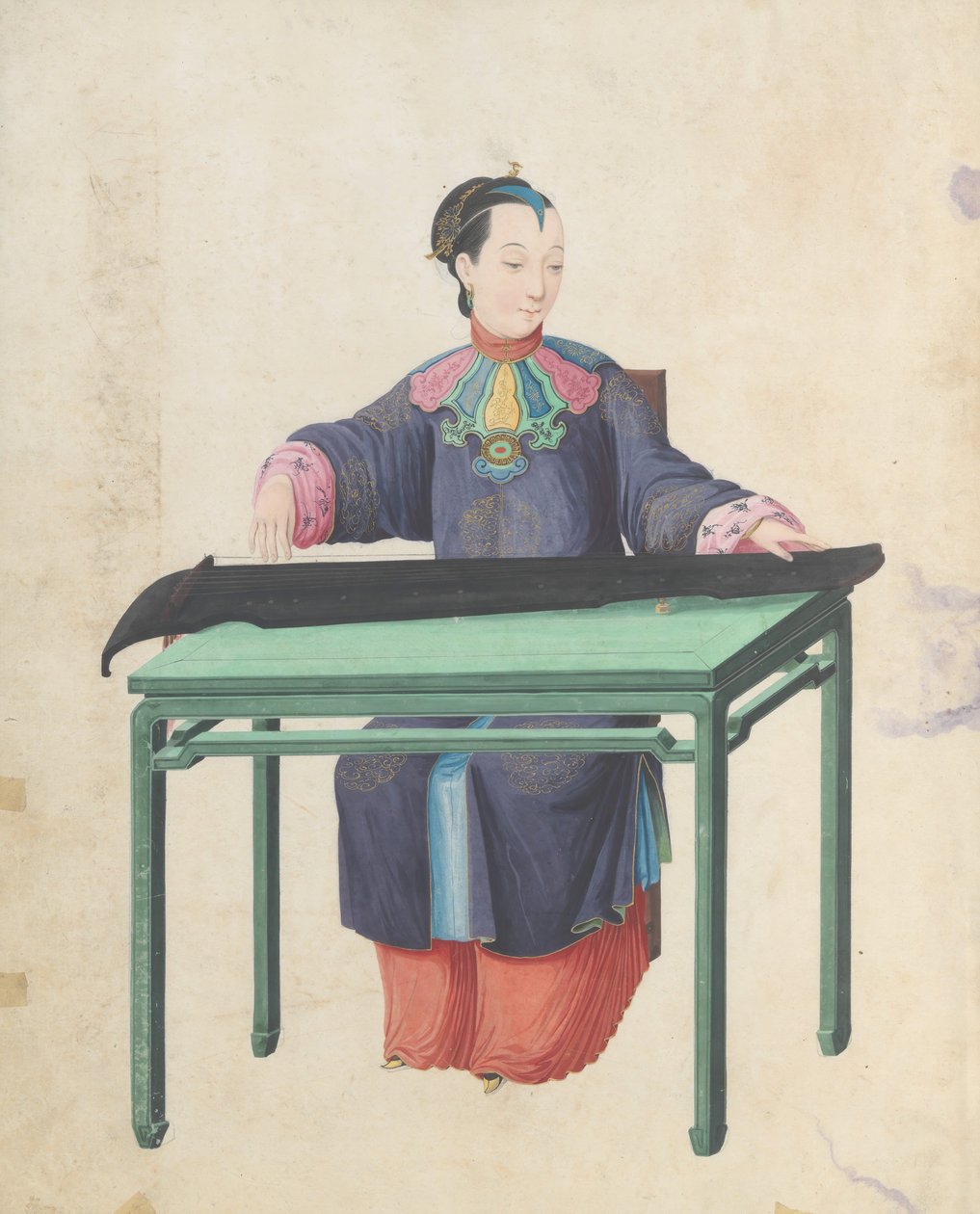 Musiker spielt Guqin, spätes 18. Jahrhundert von Unbekannt