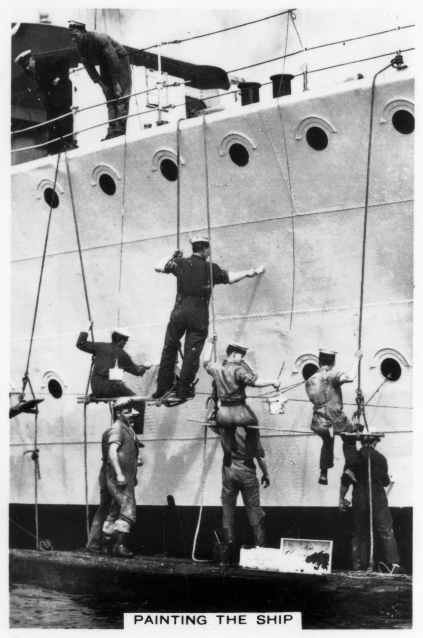 Das Bemalen des Rumpfes eines Schiffes, 1937 von Unbekannt