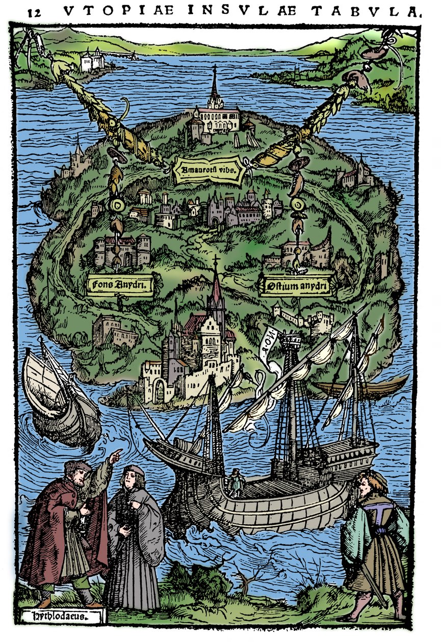 Plan der Insel Utopia, 1518 von Unbekannt