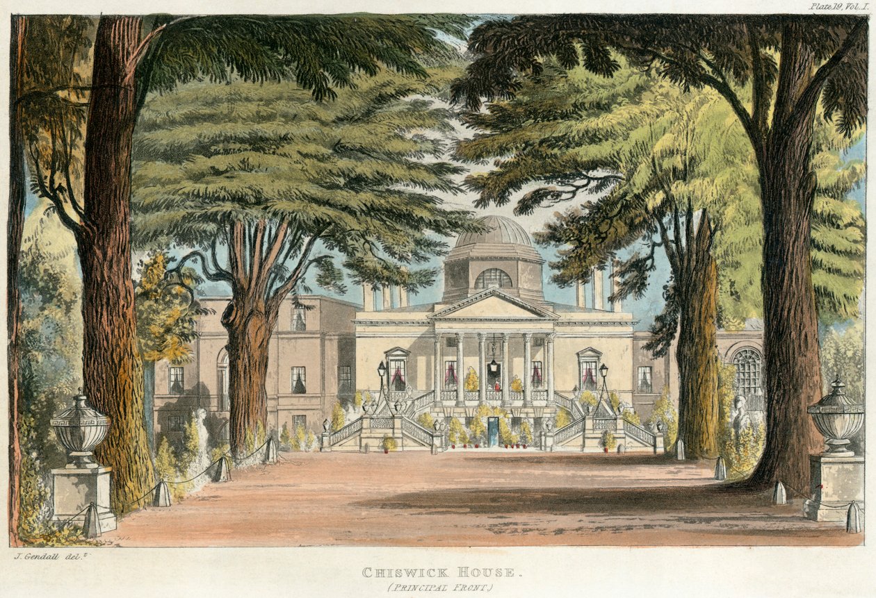 Hauptfassade von Chiswick House, Hounslow, London, 1823 von Unbekannt