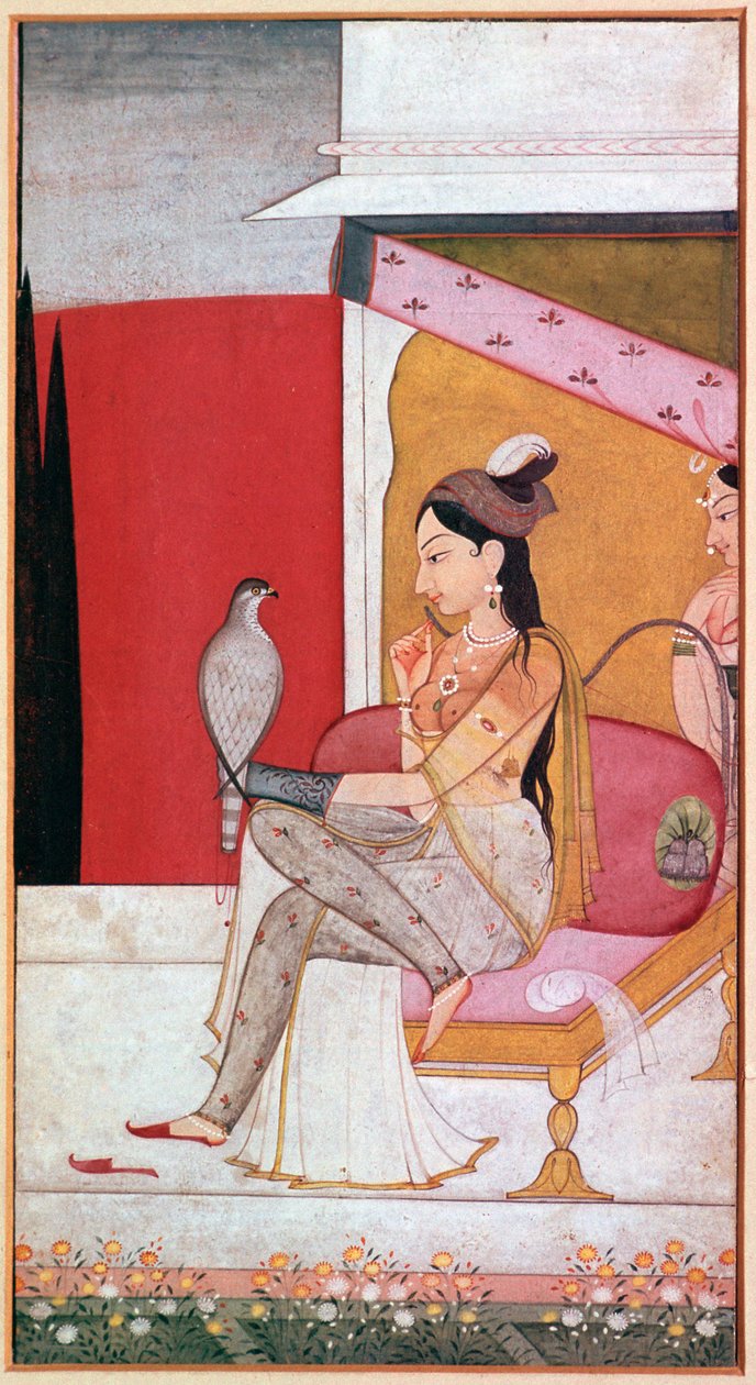 Punjabi-Illustration einer Dame mit einem Falken von Unbekannt