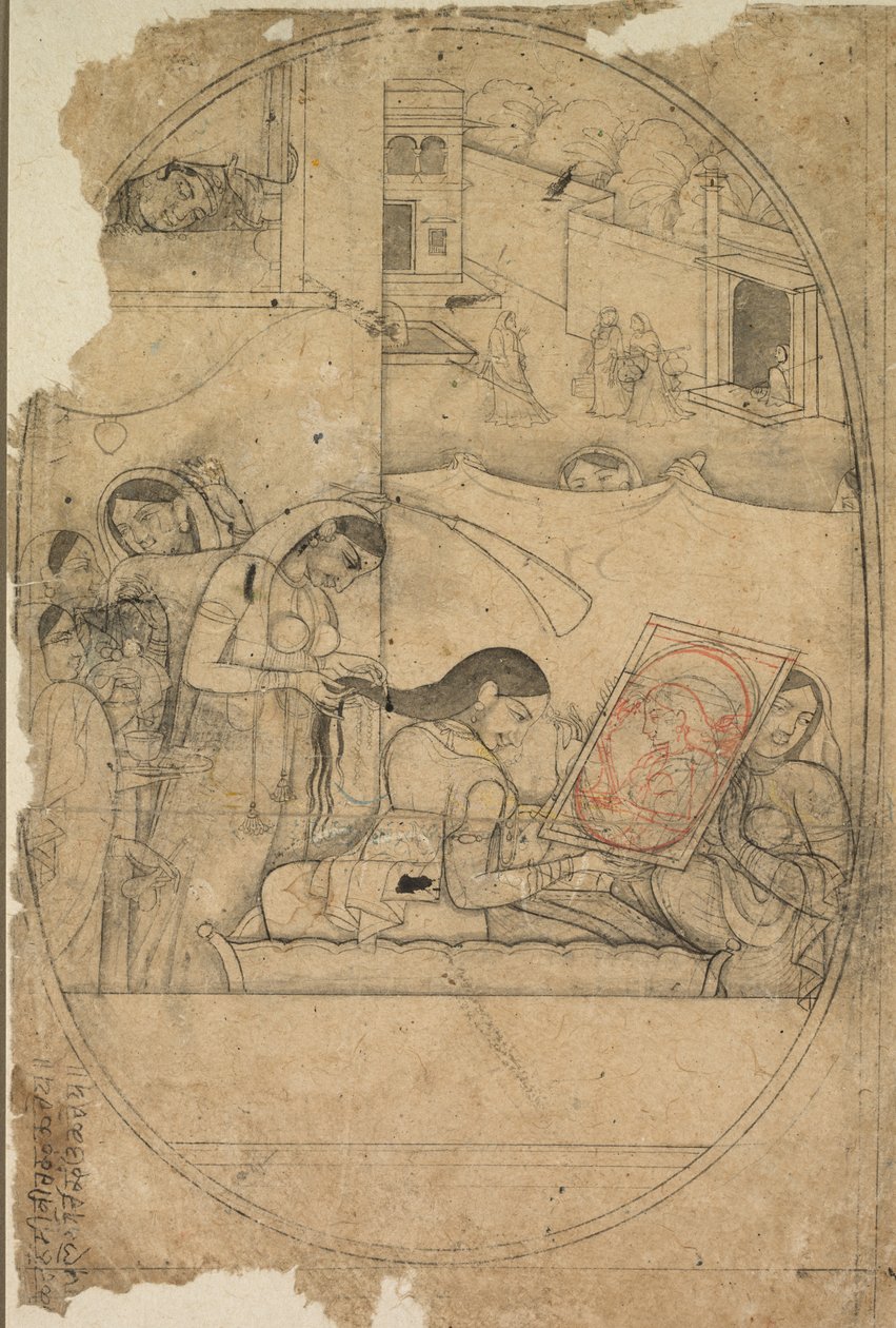 Radhas Haar wird frisiert, ca. 1790-1800 von Unbekannt