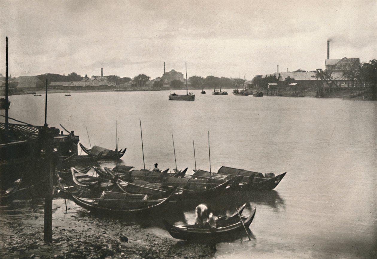 Reismühlen am Poozoondoung Creek, Rangoon von Unbekannt
