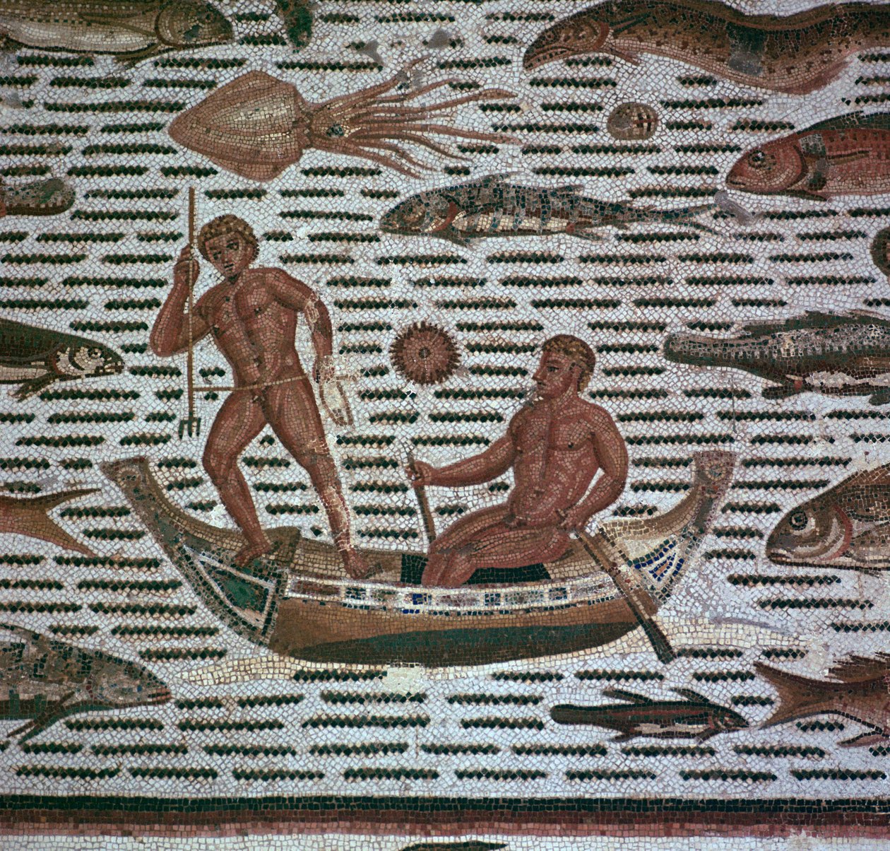 Römisches Mosaik von Männern beim Fischen, 2. Jahrhundert von Unbekannt